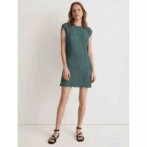 MADEWELL Plissé Mini Tee Dress Size 10 Spruce Sheer Short Sleeve NWT B49